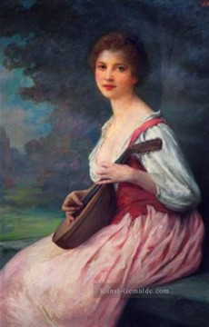  realistische Kunst - La Mandoline realistische Porträts Mädchen Charles Amable Lenoir